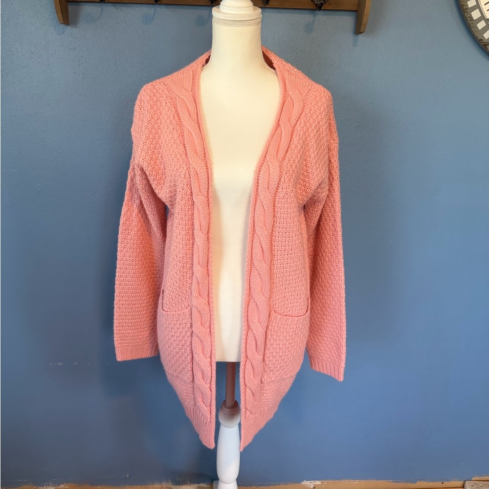 NanaMacs Coral Pink Cable Open-Front Cardigan